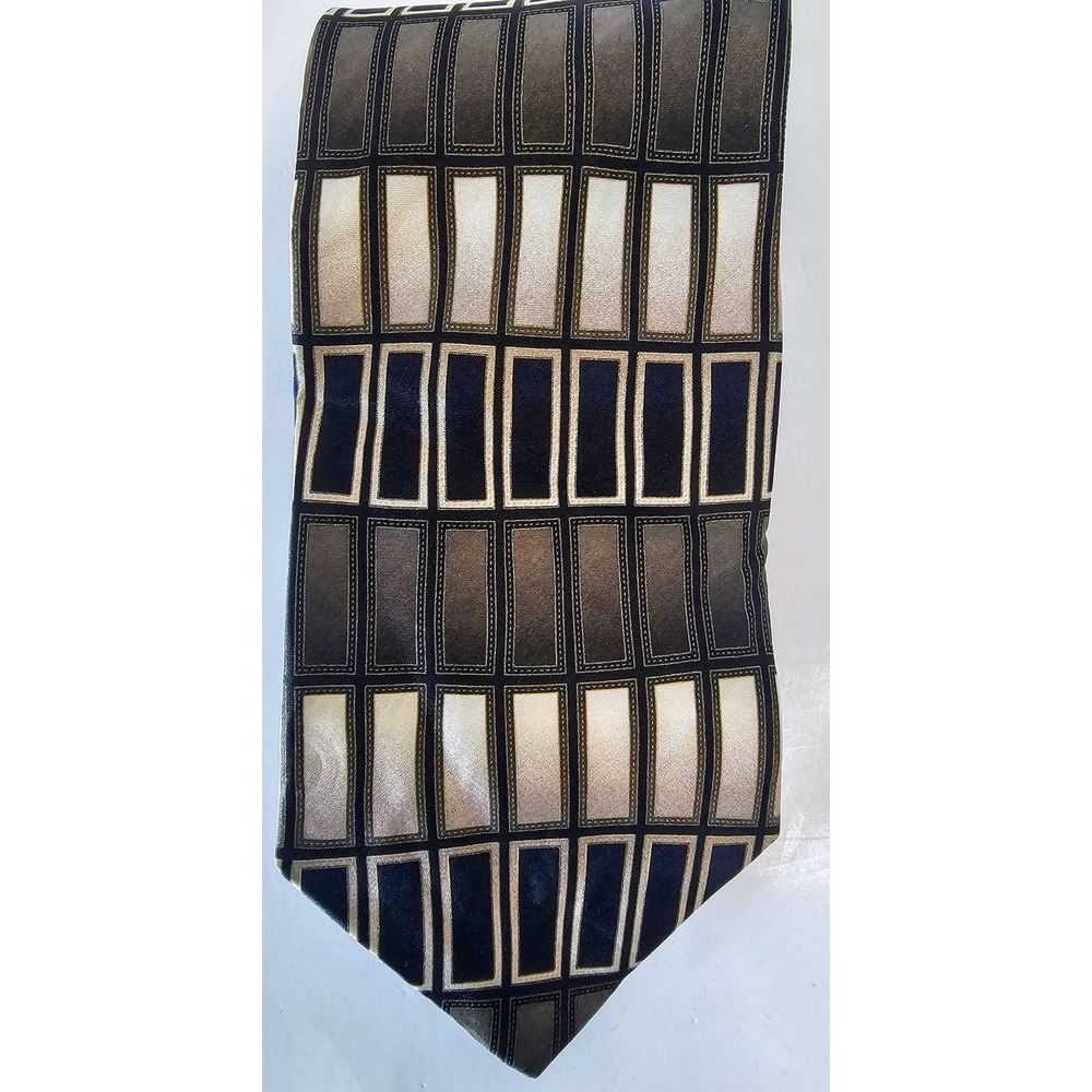 Giorgio Brutini Collezione Silk Necktie Black Geometric Rectangle Pattern‎
